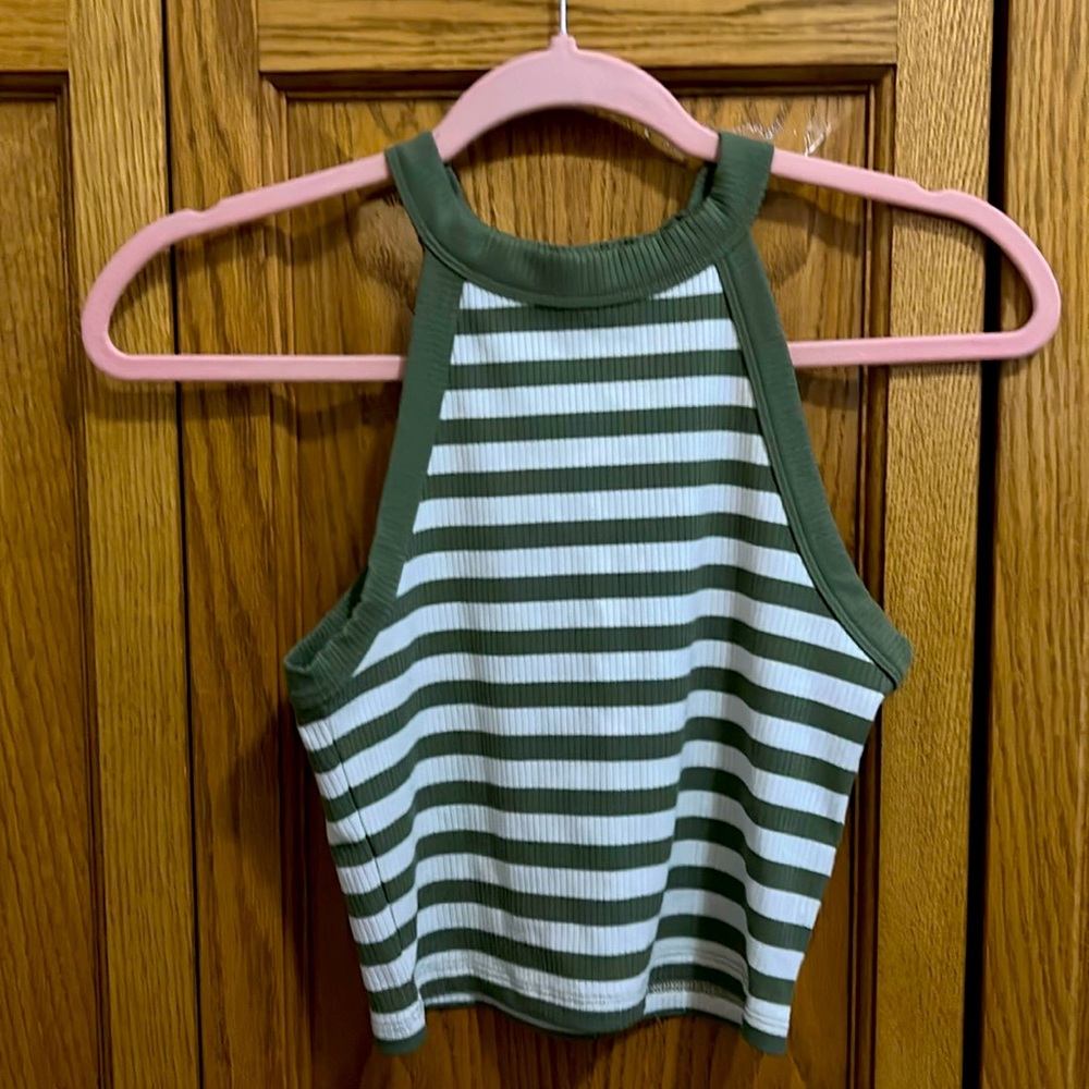 American Eagle, Green Striped, Tank Top